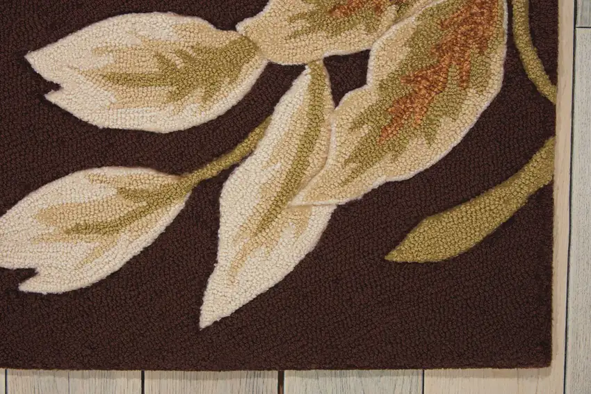 8' Brown and Orange Botanical Leaves Hand Carved Handmade Runner Rug Photo 5