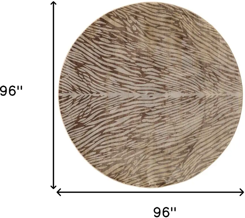 8' Brown and Tan Animal Print Power Loom Round Rug Photo 3
