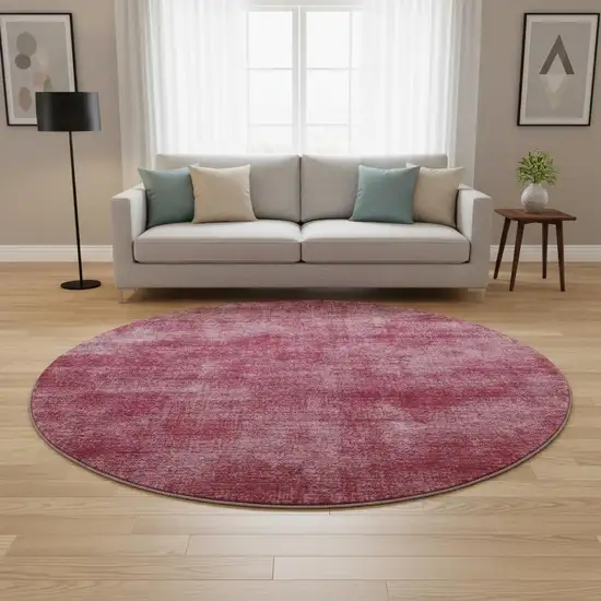 8' Burgundy And Blush Abstract Washable Round Rug With UV Protection Photo 2