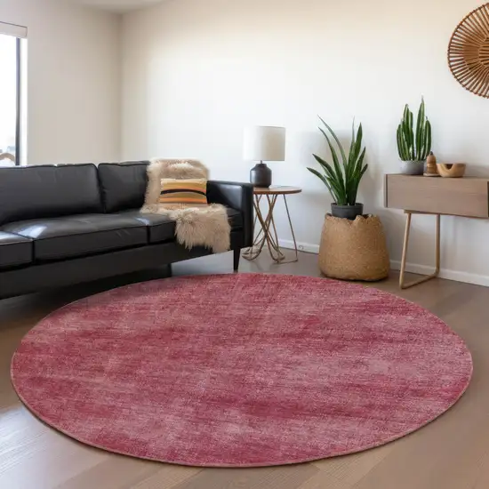 8' Burgundy And Blush Abstract Washable Round Rug With UV Protection Photo 4