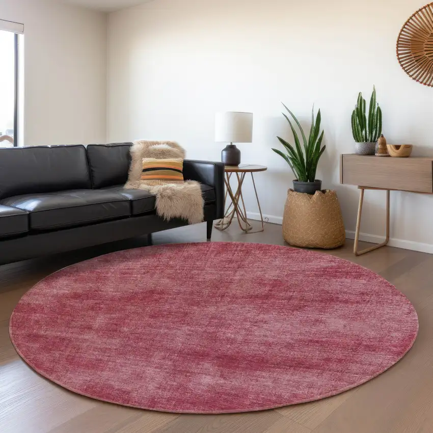 8' Burgundy And Blush Abstract Washable Round Rug With UV Protection Photo 4