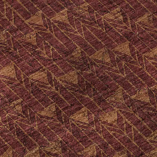 8' Burgundy And Brown Geometric Washable Round Rug With UV Protection Photo 9