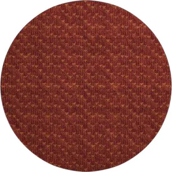 8' Burgundy And Brown Geometric Washable Round Rug With UV Protection Photo 1