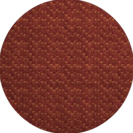 8' Burgundy And Brown Geometric Washable Round Rug With UV Protection Photo 4