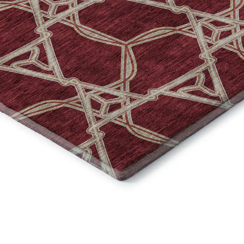8' Burgundy And Gray Geometric Washable Round Rug With UV Protection Photo 5