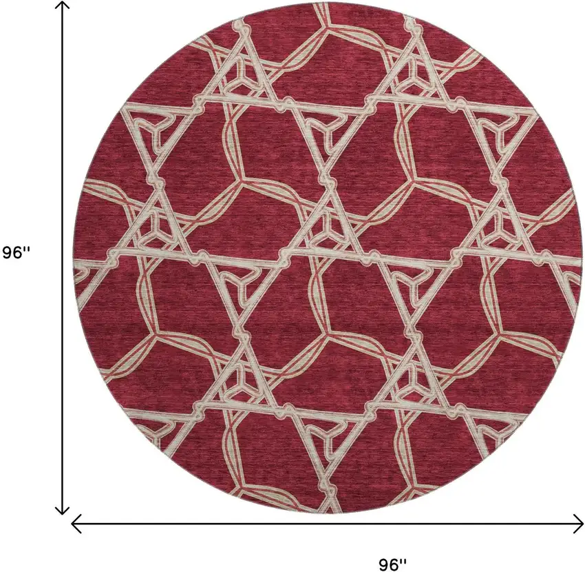 8' Burgundy And Gray Geometric Washable Round Rug With UV Protection Photo 8