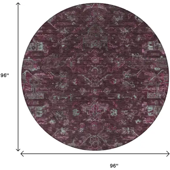 8' Burgundy And Gray Round Medallion Washable Indoor Outdoor Area Rug Photo 3