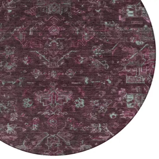 8' Burgundy And Gray Round Medallion Washable Indoor Outdoor Area Rug Photo 7