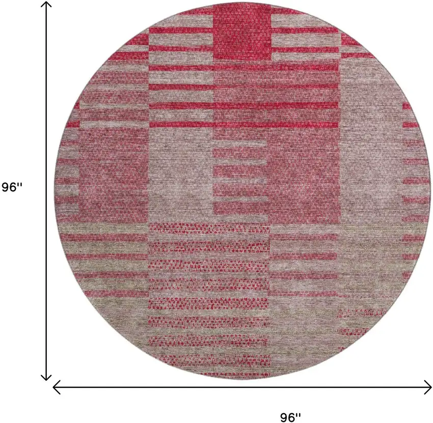 8' Burgundy And Gray Striped Washable Round Rug With UV Protection Photo 8