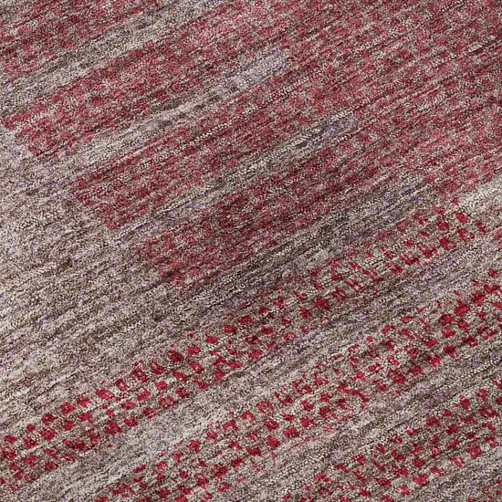 8' Burgundy And Gray Striped Washable Round Rug With UV Protection Photo 7