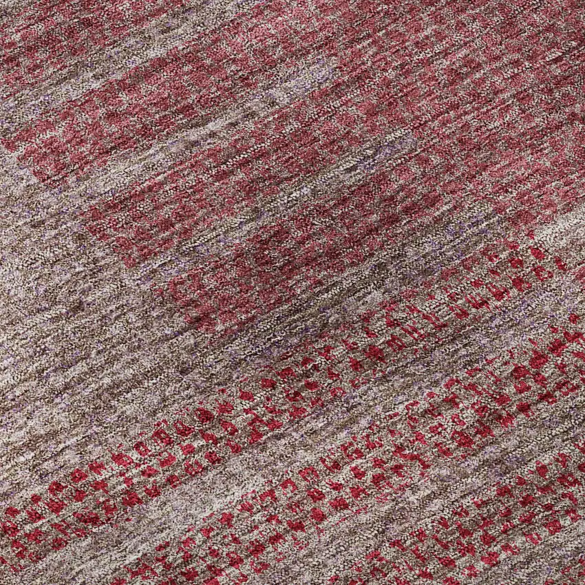 8' Burgundy And Gray Striped Washable Round Rug With UV Protection Photo 7