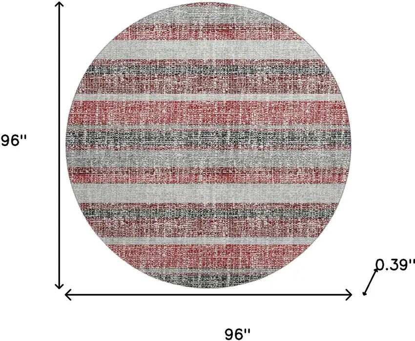 8' Burgundy And Gray Striped Washable Round Rug With UV Protection Photo 8