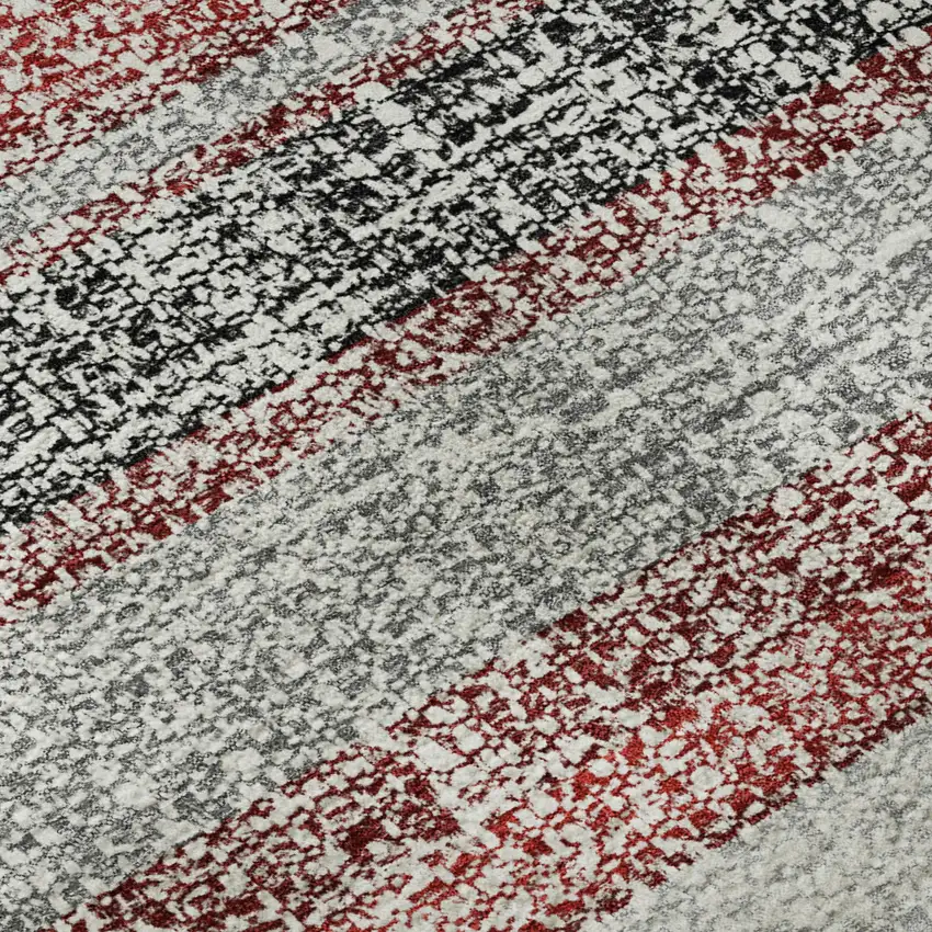 8' Burgundy And Gray Striped Washable Round Rug With UV Protection Photo 7