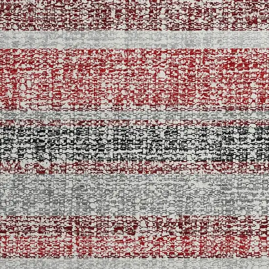 8' Burgundy And Gray Striped Washable Round Rug With UV Protection Photo 3