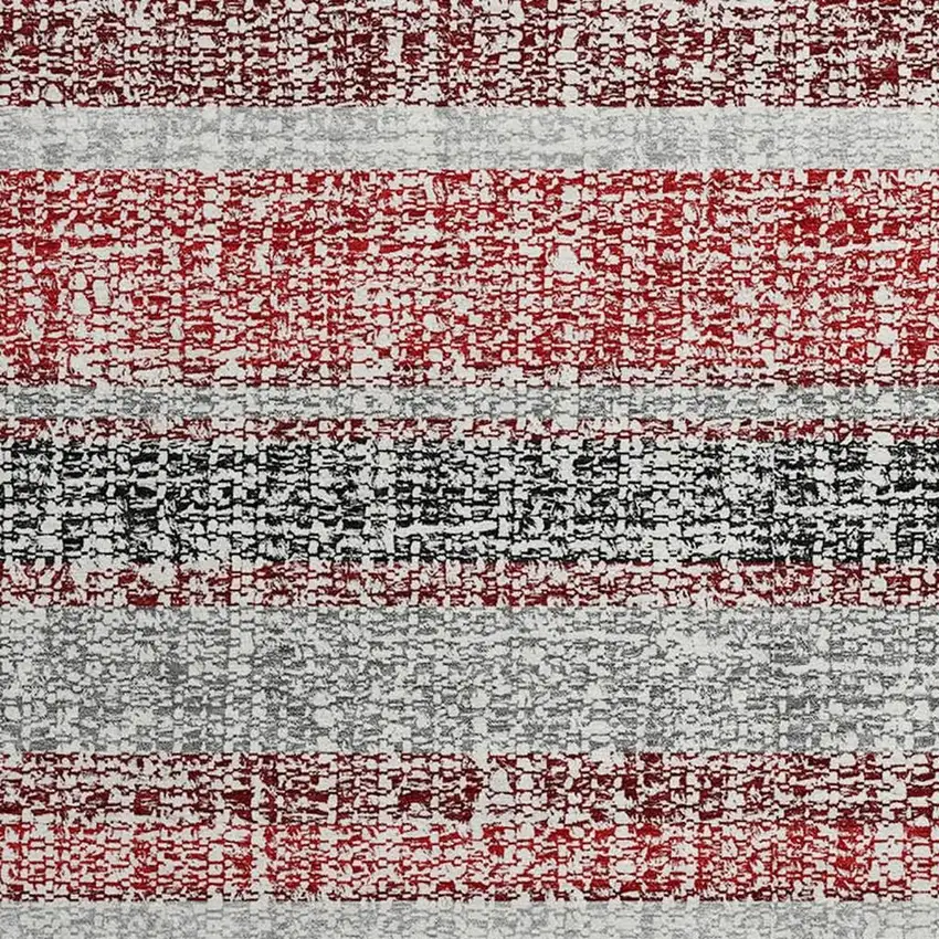 8' Burgundy And Gray Striped Washable Round Rug With UV Protection Photo 3