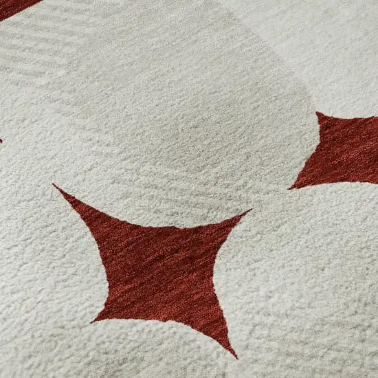 8' Burgundy And Ivory Abstract Geometric Washable Round Rug With UV Protection Photo 9