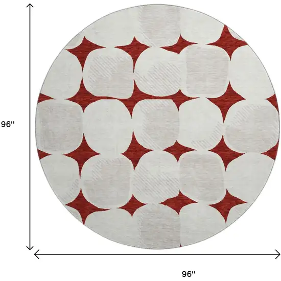 8' Burgundy And Ivory Abstract Geometric Washable Round Rug With UV Protection Photo 8