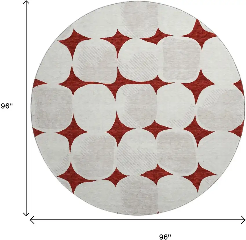 8' Burgundy And Ivory Abstract Geometric Washable Round Rug With UV Protection Photo 8