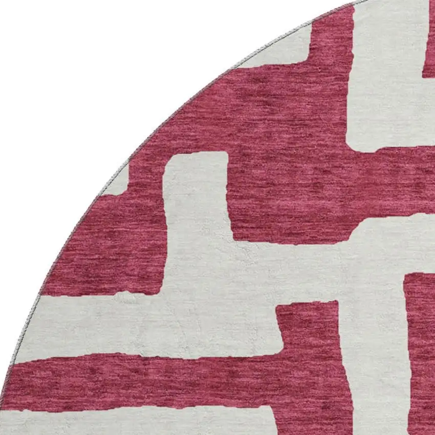 8' Burgundy And Ivory Abstract Geometric Washable Round Rug With UV Protection Photo 3