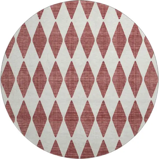 8' Burgundy And Ivory Diamond Washable Round Rug With UV Protection Photo 1