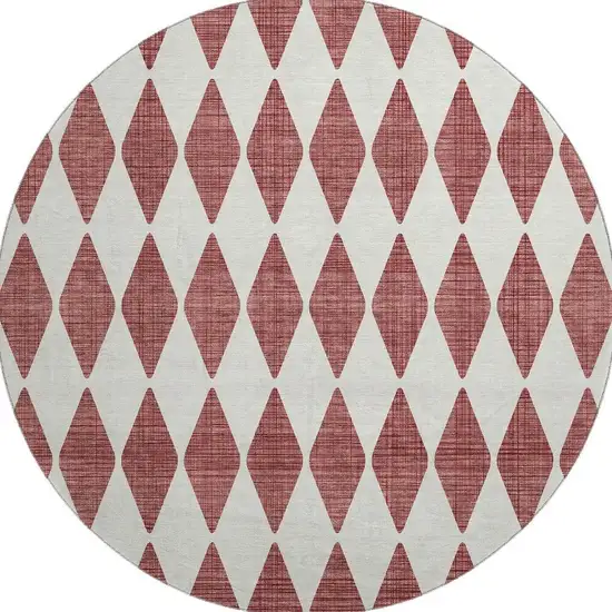 8' Burgundy And Ivory Diamond Washable Round Rug With UV Protection Photo 3