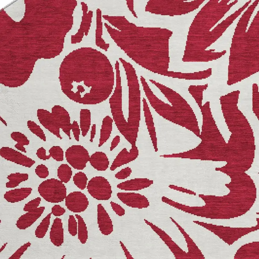 8' Burgundy And Ivory Floral Washable Round Rug With UV Protection Photo 3