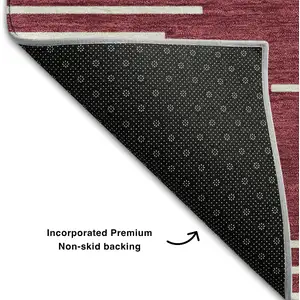 Photo of 8' Burgundy And Ivory Geometric Washable Round Rug With UV Protection