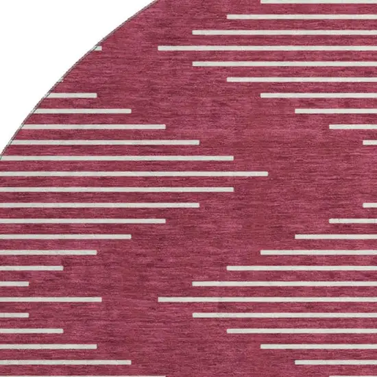 8' Burgundy And Ivory Geometric Washable Round Rug With UV Protection Photo 2