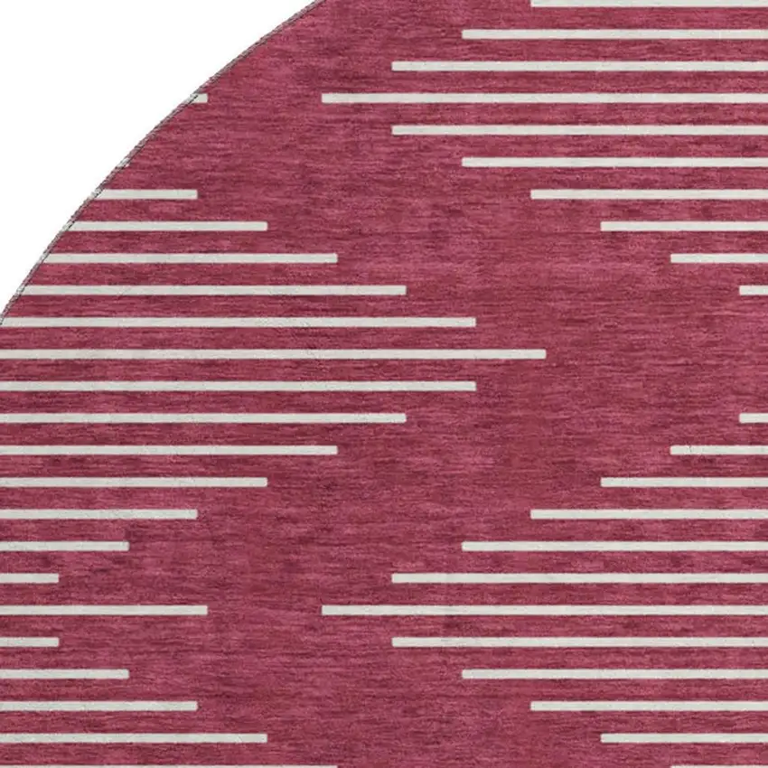 8' Burgundy And Ivory Geometric Washable Round Rug With UV Protection Photo 2
