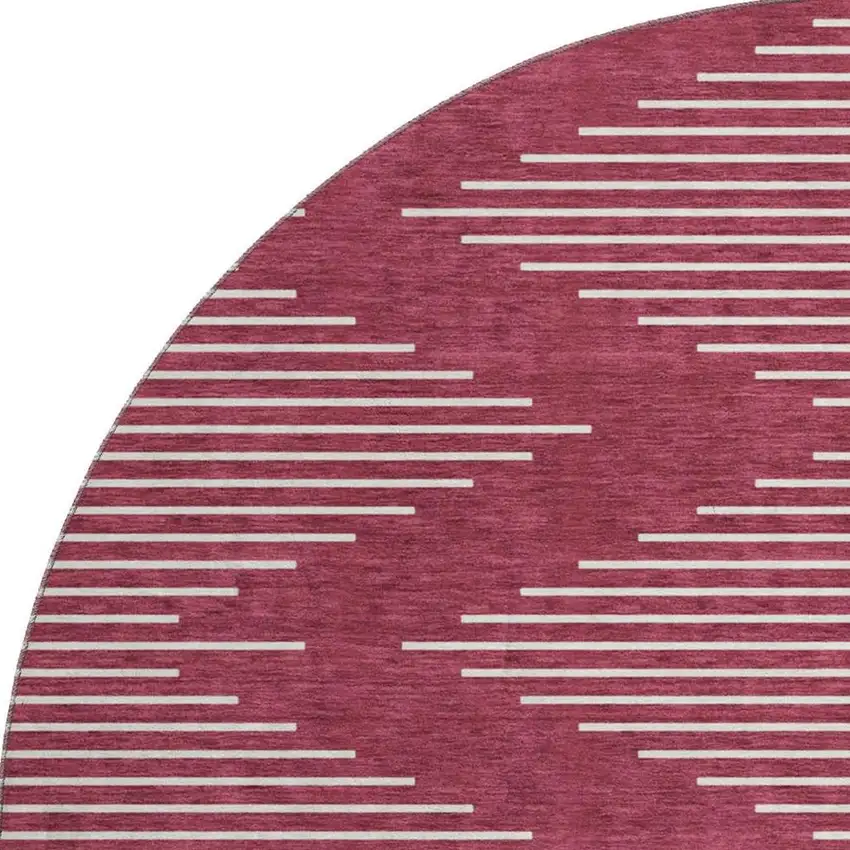 8' Burgundy And Ivory Geometric Washable Round Rug With UV Protection Photo 3