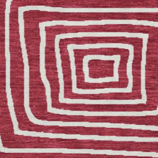 8' Burgundy And Ivory Geometric Washable Round Rug With UV Protection Photo 2