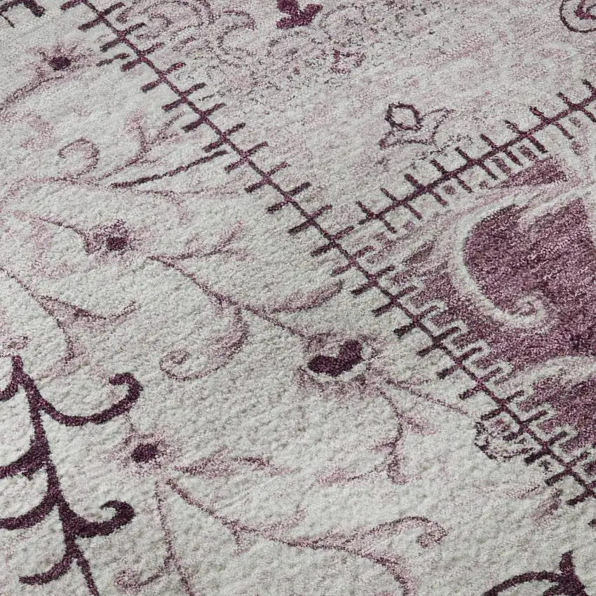 8' Burgundy And Ivory Patchwork Washable Round Rug With UV Protection Photo 9