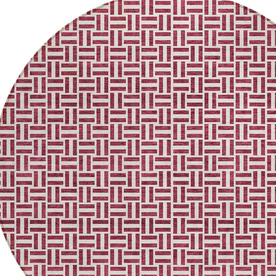 8' Burgundy And Ivory Round Geometric Washable Indoor Outdoor Area Rug Photo 5