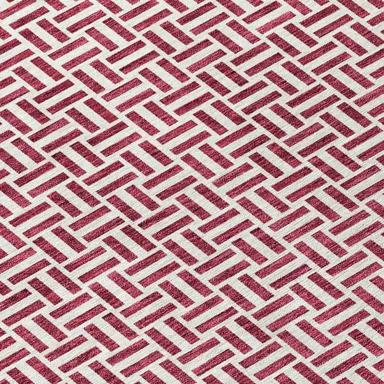 8' Burgundy And Ivory Round Geometric Washable Indoor Outdoor Area Rug Photo 4