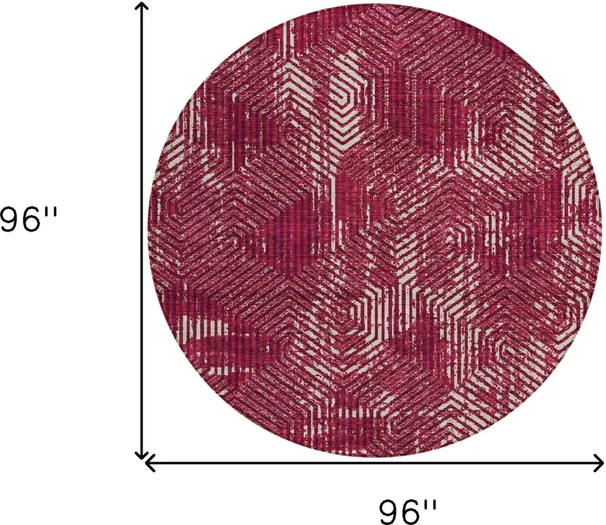 8' Burgundy And Ivory Round Geometric Washable Indoor Outdoor Area Rug Photo 3