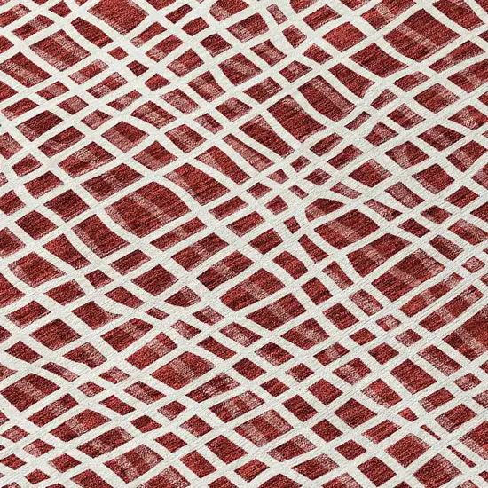 8' Burgundy And Ivory Round Striped Washable Indoor Outdoor Area Rug Photo 5