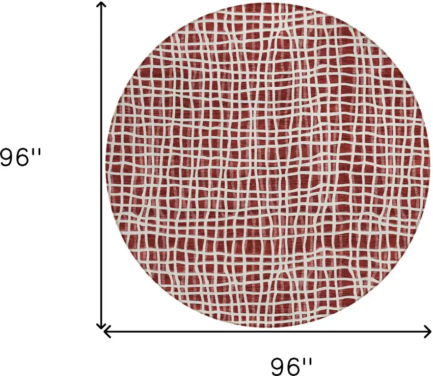 8' Burgundy And Ivory Round Striped Washable Indoor Outdoor Area Rug Photo 9