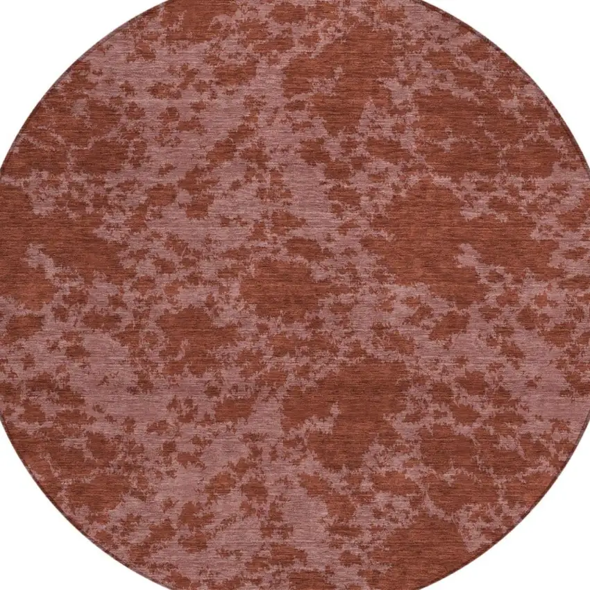 8' Burgundy And Red Round Abstract Washable Indoor Outdoor Area Rug Photo 1