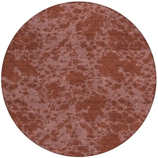 8' Burgundy And Red Round Abstract Washable Indoor Outdoor Area Rug Photo 2