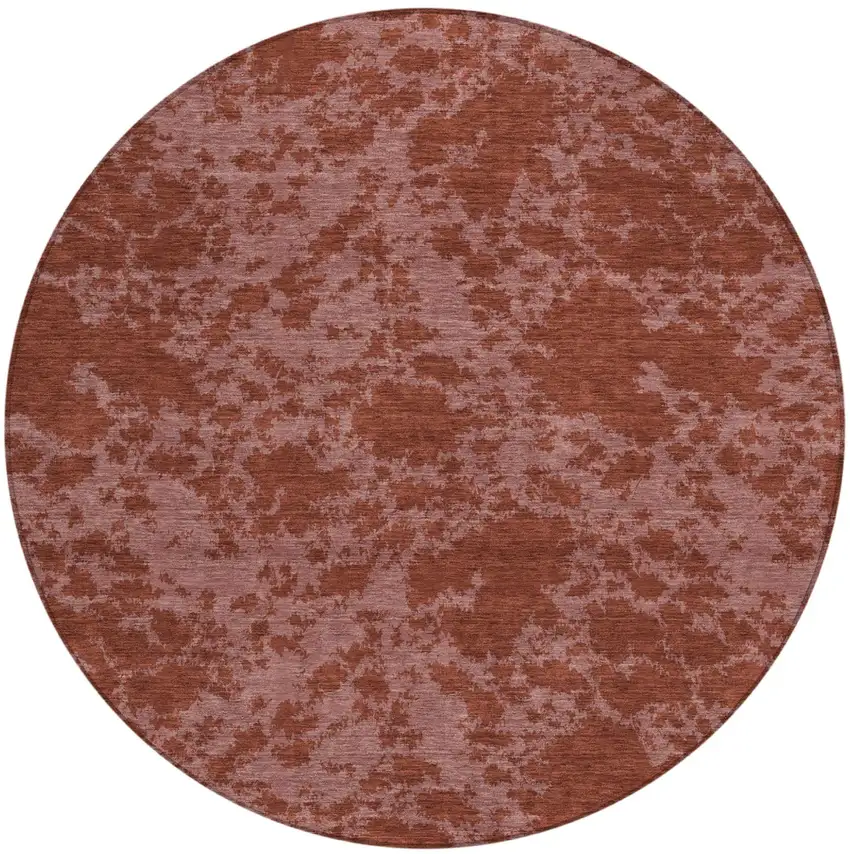8' Burgundy And Red Round Abstract Washable Indoor Outdoor Area Rug Photo 2