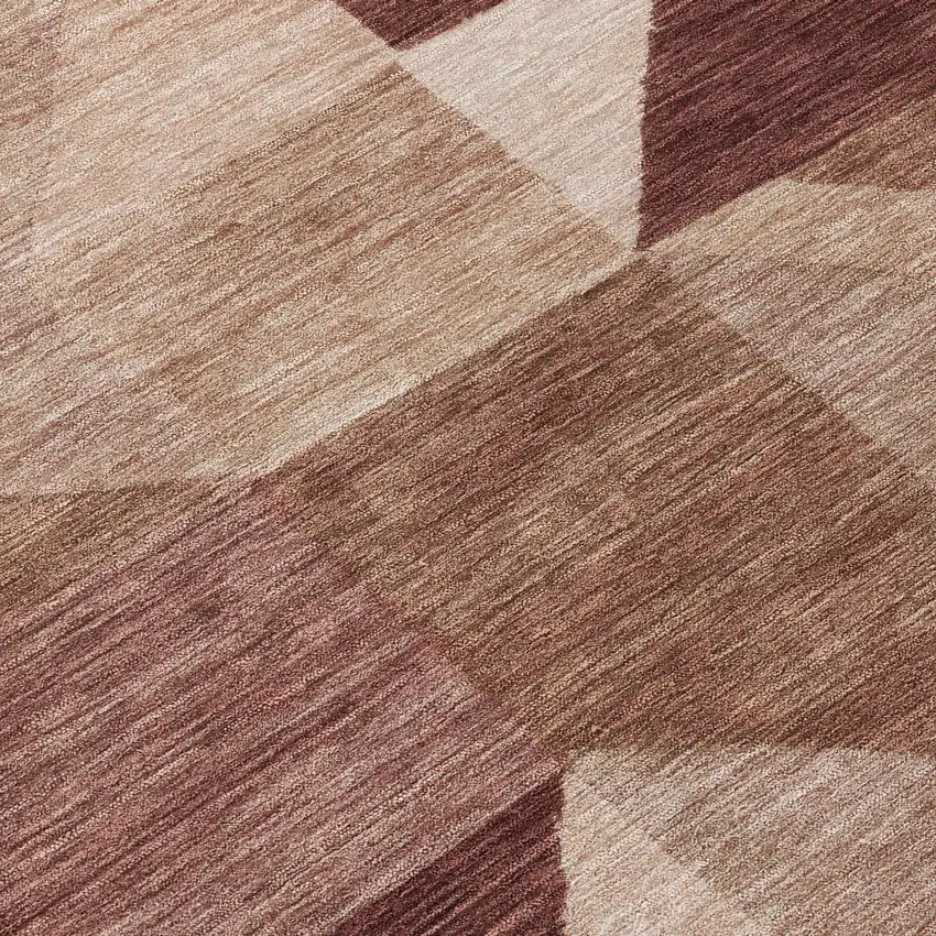 8' Burgundy And Wheat Round Geometric Washable Indoor Outdoor Area Rug Photo 9