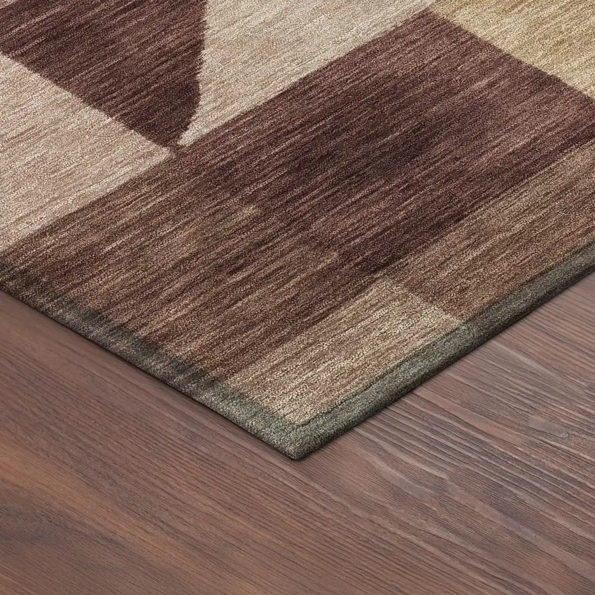 8' Burgundy And Wheat Round Geometric Washable Indoor Outdoor Area Rug Photo 8