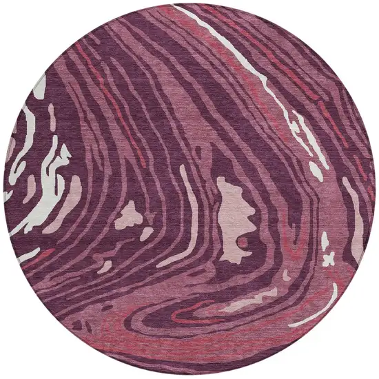 8' Burgundy Brick Red And Ivory Round Abstract Washable Indoor Outdoor Area Rug Photo 7