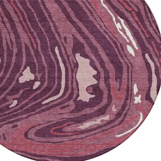 8' Burgundy Brick Red And Ivory Round Abstract Washable Indoor Outdoor Area Rug Photo 6