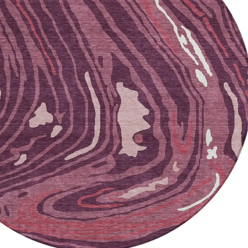 8' Burgundy Brick Red And Ivory Round Abstract Washable Indoor Outdoor Area Rug Photo 6