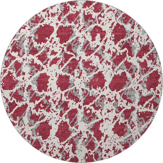 8' Burgundy Gray And Ivory Abstract Washable Round Rug With UV Protection Photo 3