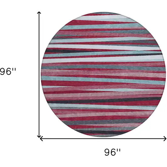 8' Burgundy Ivory And Blue Round Striped Washable Indoor Outdoor Area Rug Photo 3