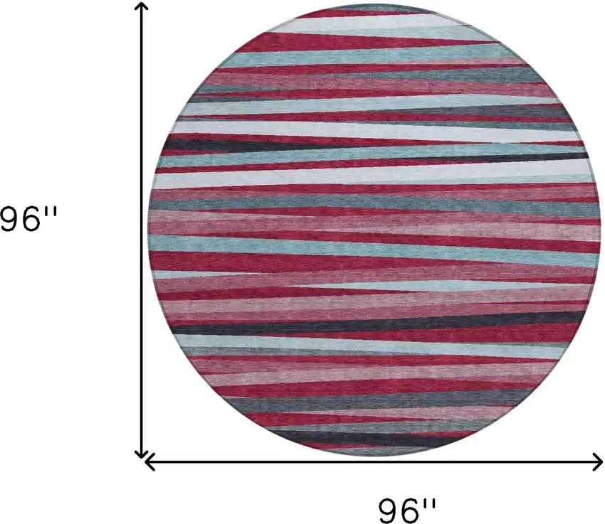 8' Burgundy Ivory And Blue Round Striped Washable Indoor Outdoor Area Rug Photo 3