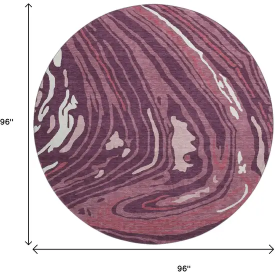 8' Burgundy Ivory And Blush Abstract Washable Round Rug With UV Protection Photo 9