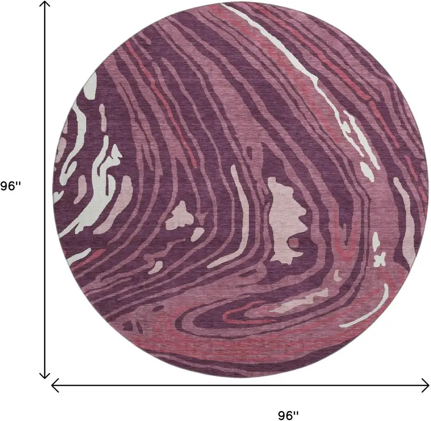 8' Burgundy Ivory And Blush Abstract Washable Round Rug With UV Protection Photo 9